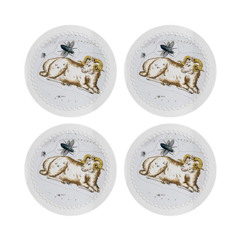 Zodiac Aries Vegan Leather Round Pebble Placemat, White