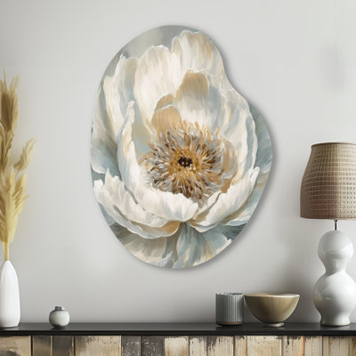 Rondeau White Peonies Symphony II - Peonies Pear Shape Assymterical Metal Wall Art