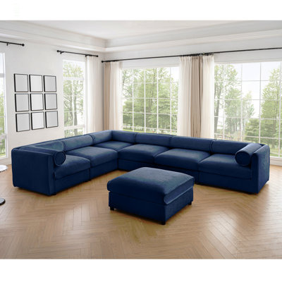 Grand canapé modulaire modulaire avec rangement Canapé modulaire en chenille pour le salon, le dossier cylindrique et les accoudoirs 6 sièges