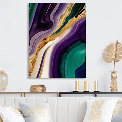 Mauve, vert et doré Bold Strokes II - décoration murale moderne en métal