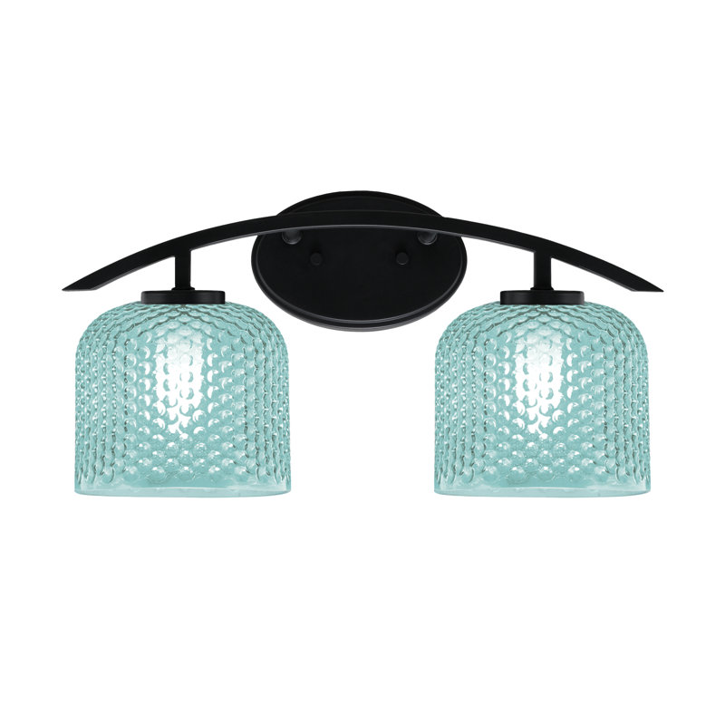 Matte Black Vanity Light with Teal Textured Glass Shades