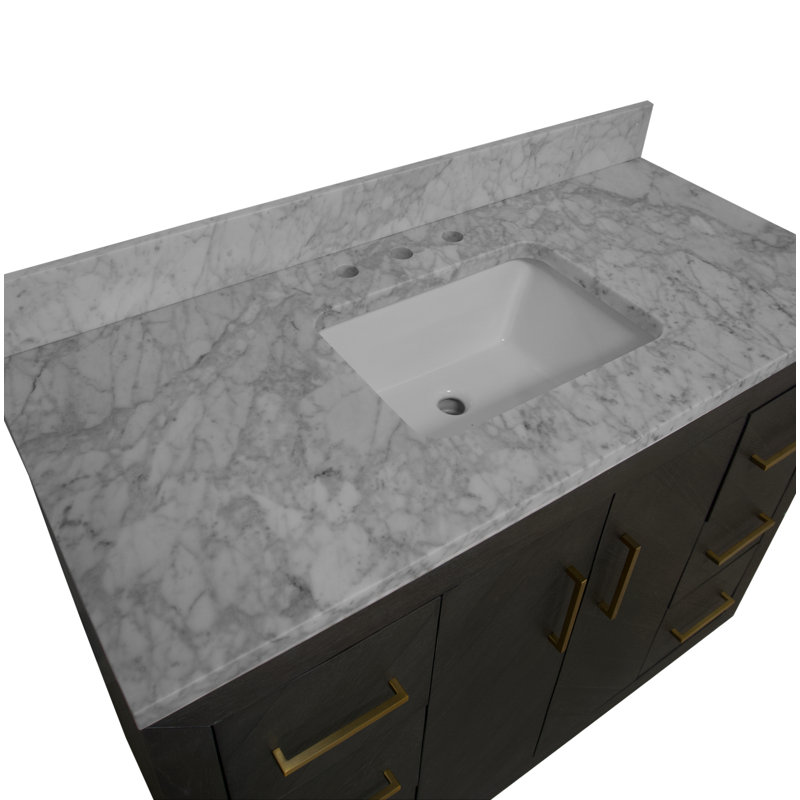Sadelle 48'' Single Bathroom Vanity with Carrara Marble Top, Dark Oak