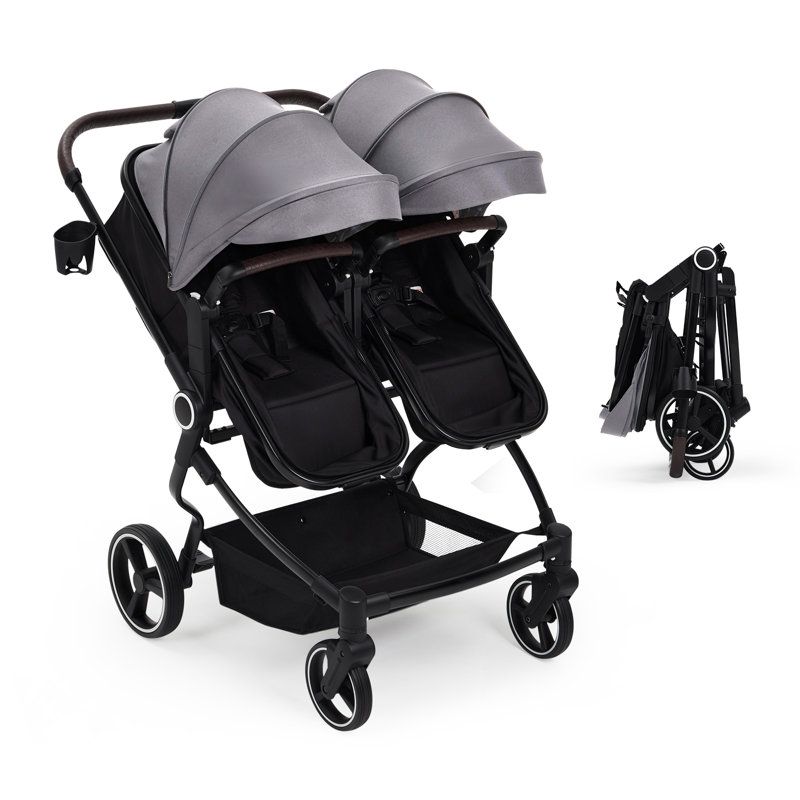 Poussette simple pliable côte à côte, poussette double légère avec sièges réversibles, inclinaison multi-positions, frein à une touche et porte-gobelet pour les nouveau-nés et les tout-petits