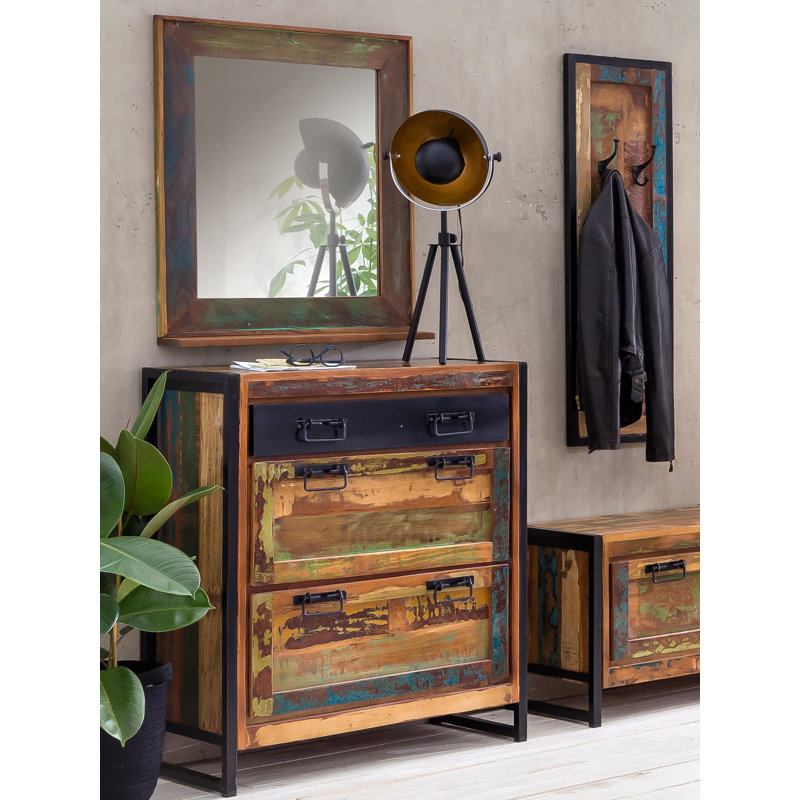 Valeri Wood Flat Wall Mirror with Shelves