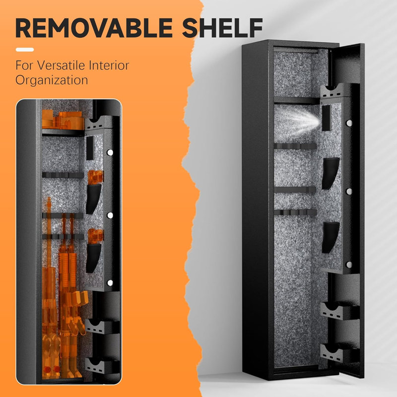 4-10 Rifle Safe Quick Access with LED Light, Long Gun Safe Shotgun for Pistols and Home, Metal Gun Cabinet with Pockets for Handgun and 3 Adjustable Shelves (assembled)