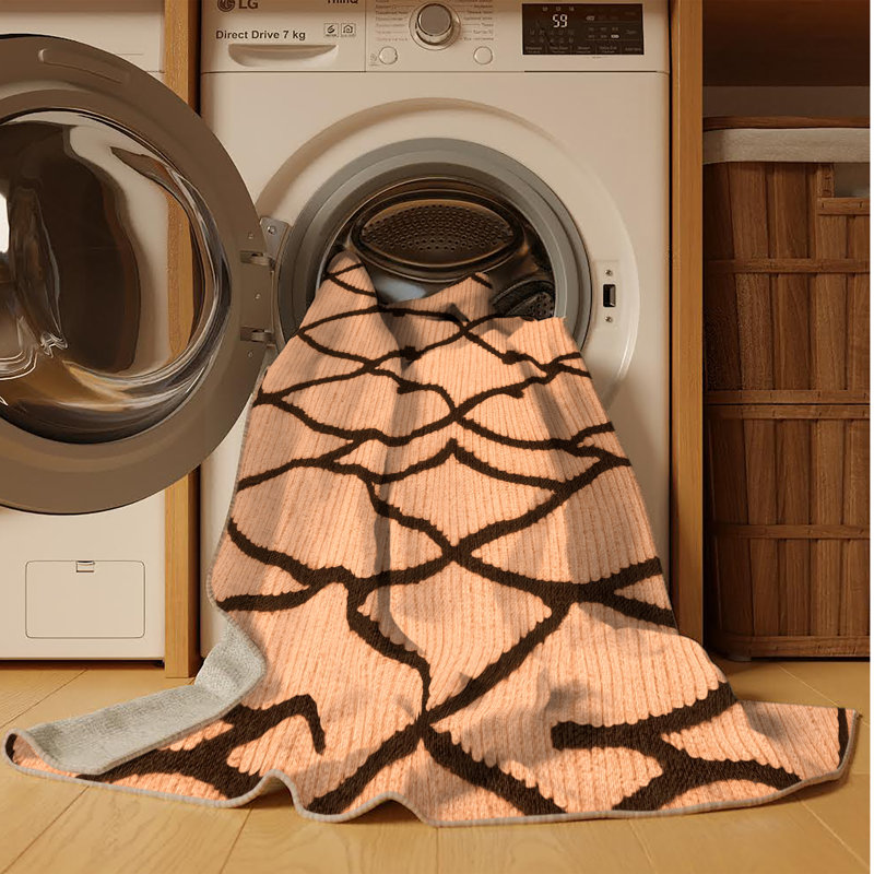 Tapis orange en treillis lavable à la machine, Carré 3 pi