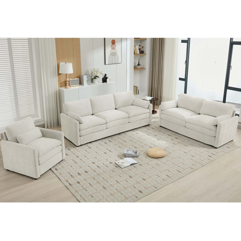 Comfortable Oversized Sofa Set with Plush Cushions for Living Room, Beige