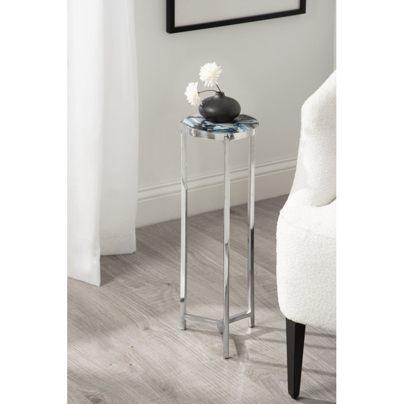 Eveland Round Metal Drink Table, Silver, Blue