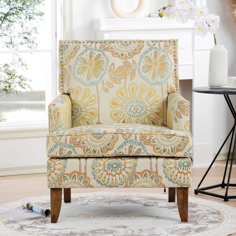 Fauteuil de 28,94 po de large Lippitt, Tissu beige/jaune