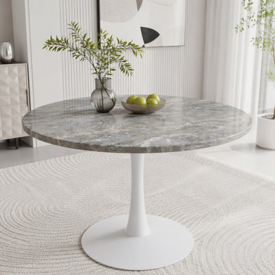 Round Dark Gray Marble Dining Table