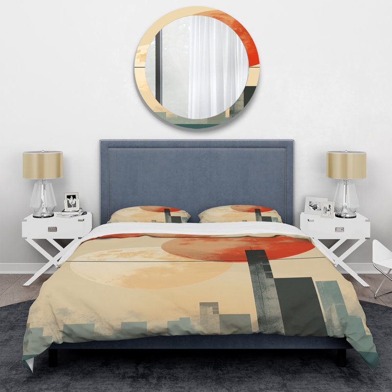 Ensemble de housse de couette orange et beige City Sunrise - Cityscape, Housse de couette pour très grand lit