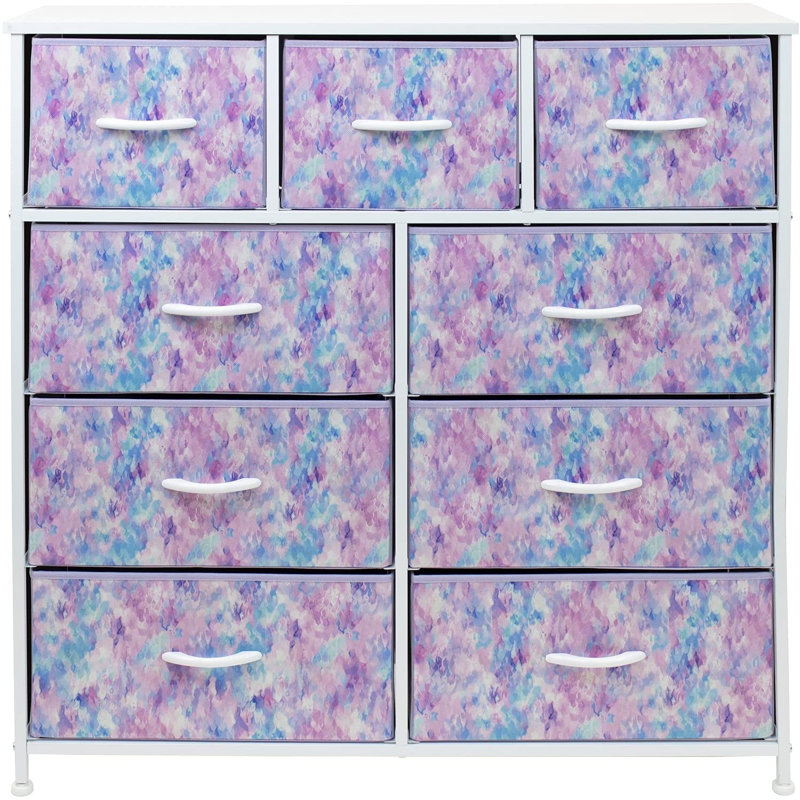 Commode avec 9 tiroirs Sorbus, Teinture par nouage bleue / rose / mauve