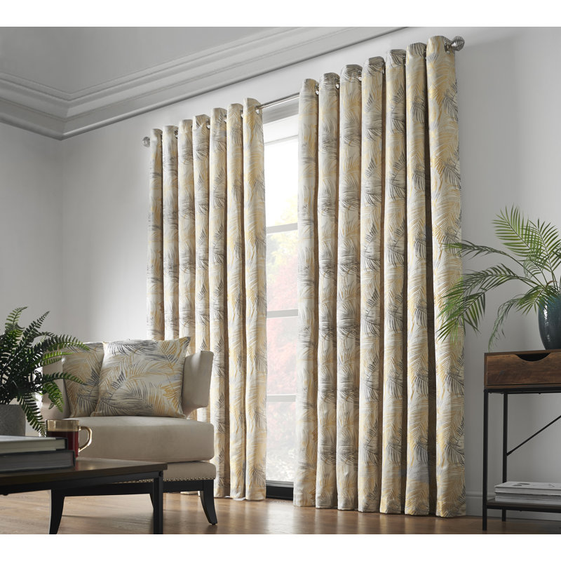 Porphyrion Fiji Room Darkening Eyelet Curtains, Ochre, 229 W x 229 D cm