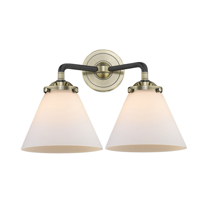 Éclairage pour meuble-lavabo 2 lumières cône Aislinn, Incandescent, Boîtier blanc mat, Laiton antique noir