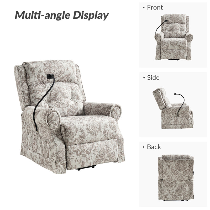 Power Lift Assist Heated Standard Recliner , Damask