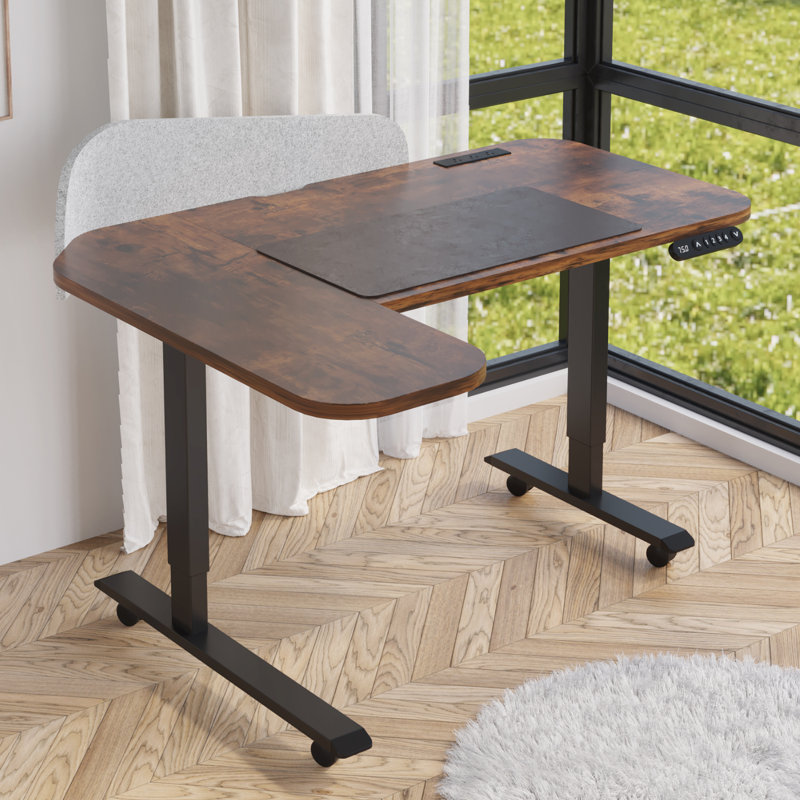 59'' L-shaped Height Adjustable Standing Desk, Brown