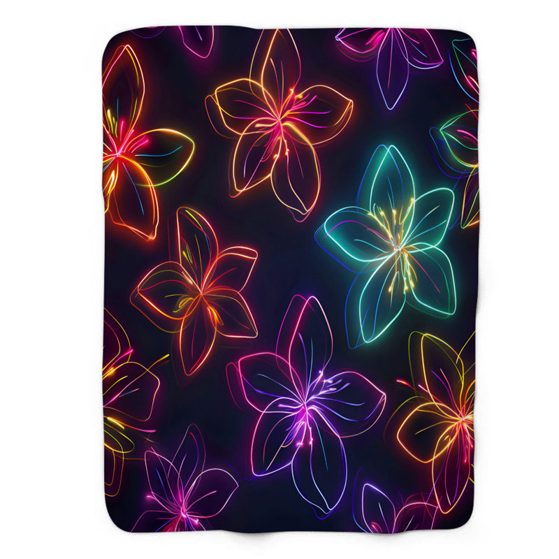 Glowing Floral Disco - 1 Piece Premium Sherpa Blanket, Lit simple
