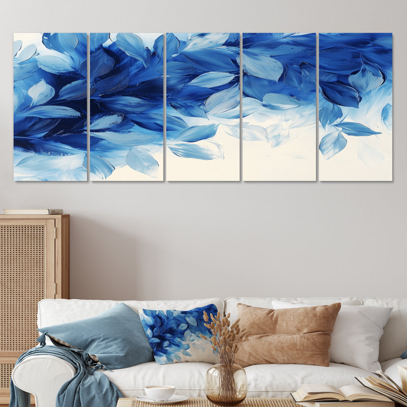 Fougères bleues bleues et douceur - Art mural fougères - Art mural moderne sur toile, H 32 po x l 80 po, 5