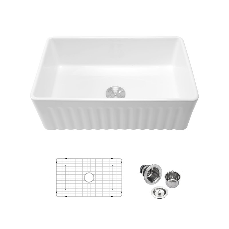 Évier de cuisine 33 po x 18 po à simple cuve en céramique blanche réversible 33 po x 18 po pour des tâches pratiques en porcelaine