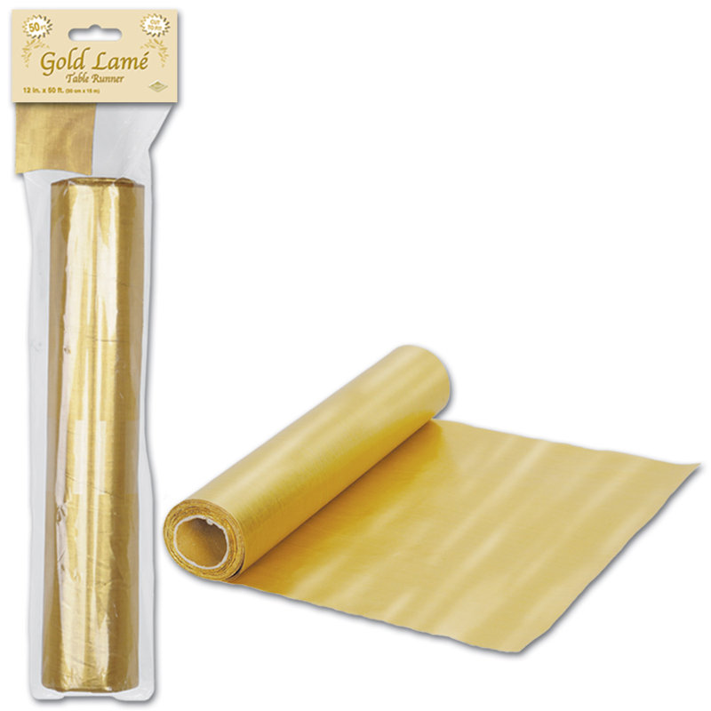 Lame Table Runner - 12" x 50' - Pack of 6, Gold