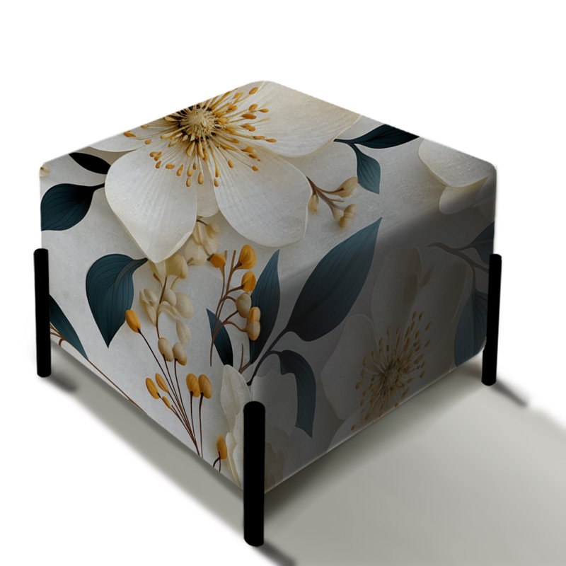White Poppies Minimalist Floral Elegance III - Repose-pieds carré floral