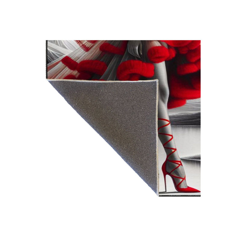 Tapis rouge tissé à motif de robe rouge lavable à la machine, Sous-tapis carré 3 pi 3 po inclus