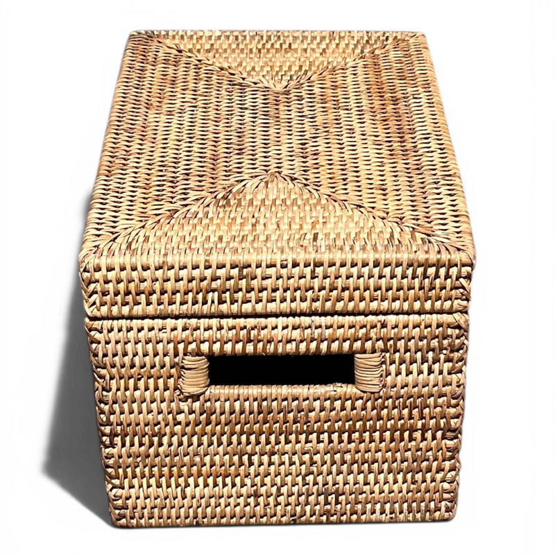 Rectangular Storage Basket With Lid, Natural Matte