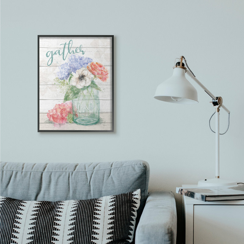 «Gather Love Flower Jar Rustic», impression, H 24 po x l 30 po x P 1,5 po, Giclée encadrée noir minuit