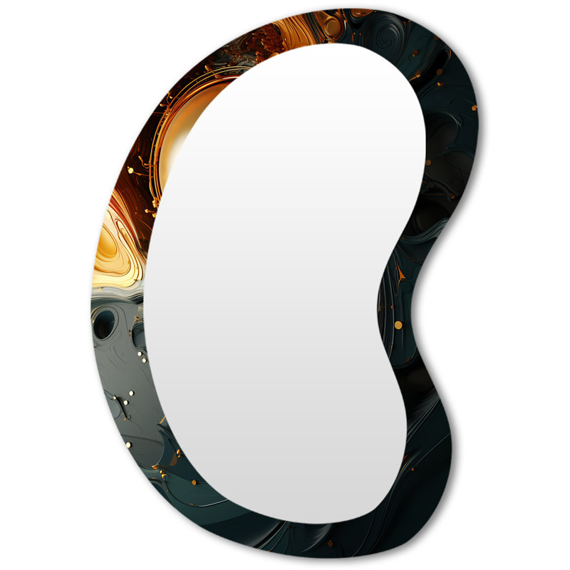 Geniu Red and black Liquid Ink Abstraction II - Liquid Ink Irregular Shape Decorative Wall Mirror, Modern Asymmetrical Mirror, Printed Metal Art