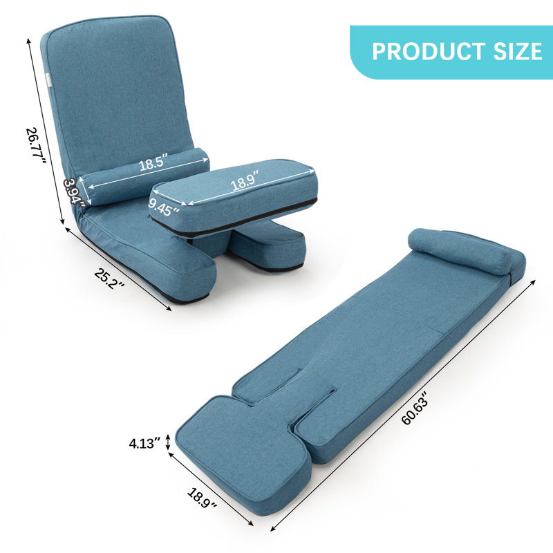 Modern Sleeper Convertible Chair Adjustable Backrest Small Couch Bed For Living Room/Small Apartment, Blue
