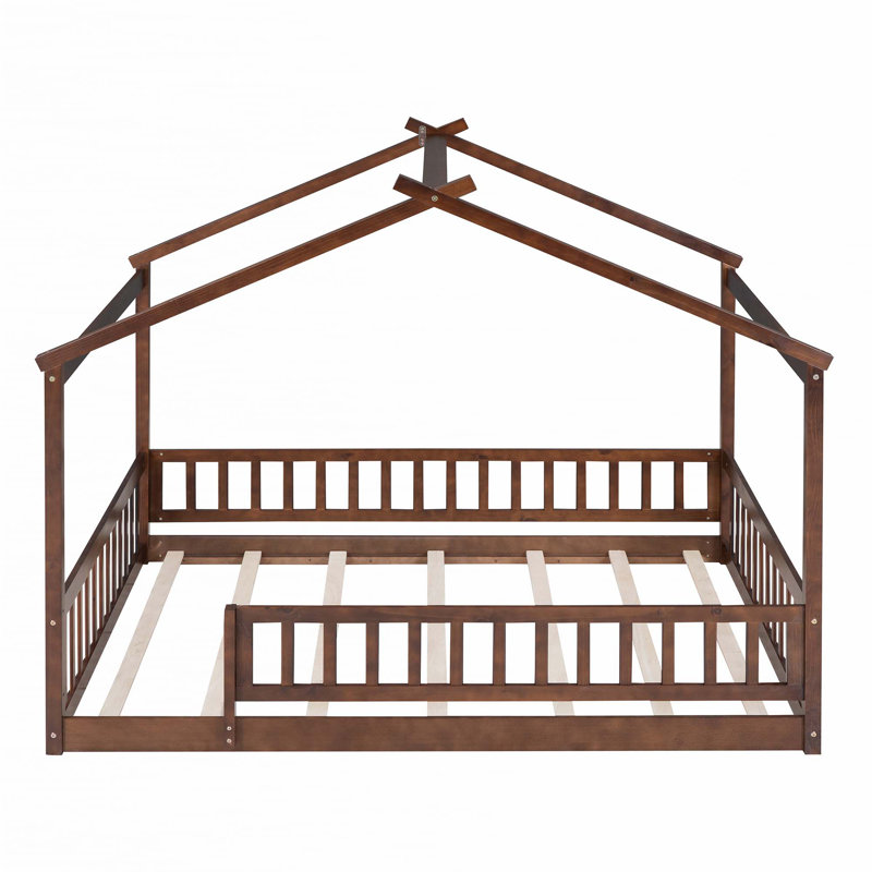 Structure de lit en bois avec clôture, Noyer, Double