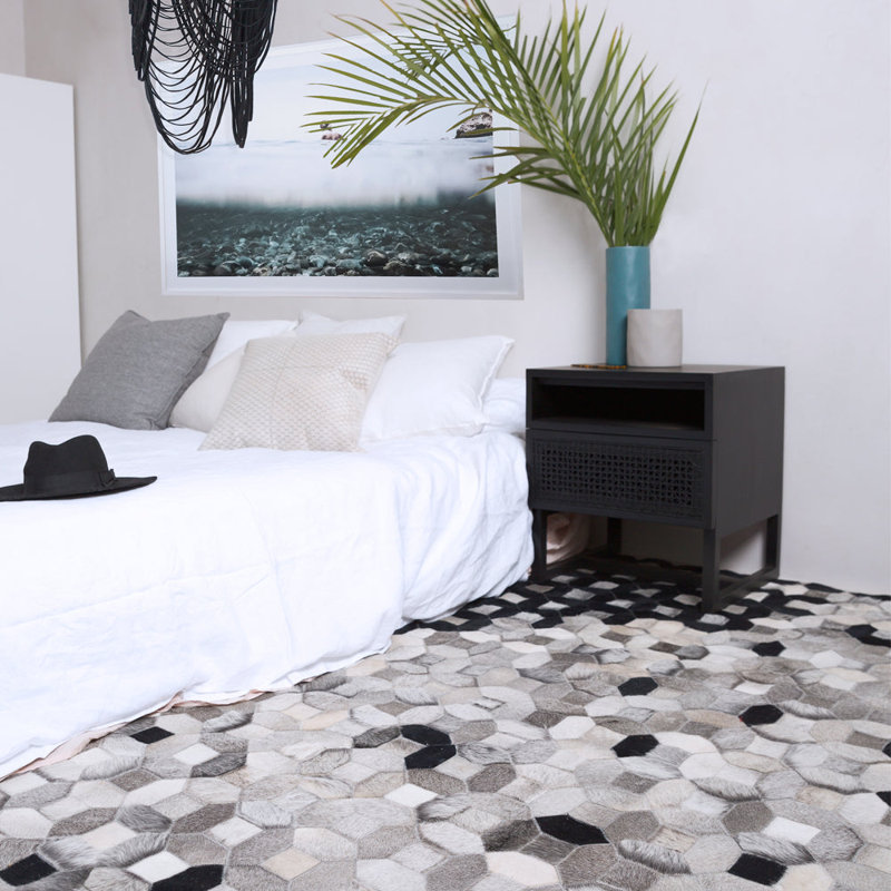 Trellis Cowhide Geometric Area Rug, Rectangle 2' x 3'