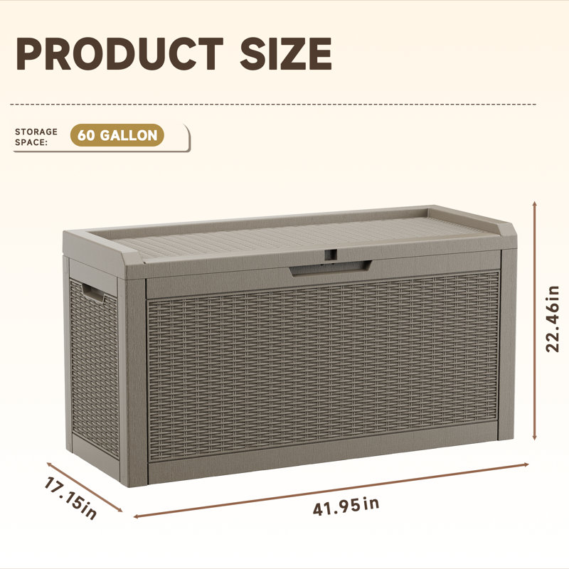41.95"W 60 Gallon Waterproof Resin Lockable Deck Box(Light Brown/Gray), Light Brown (Gray)