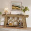 Console 63 po avec pieds arqués, grande table d'entrée de ferme à 2 niveaux pour couloir, salon ou chambre à coucher, brun clair