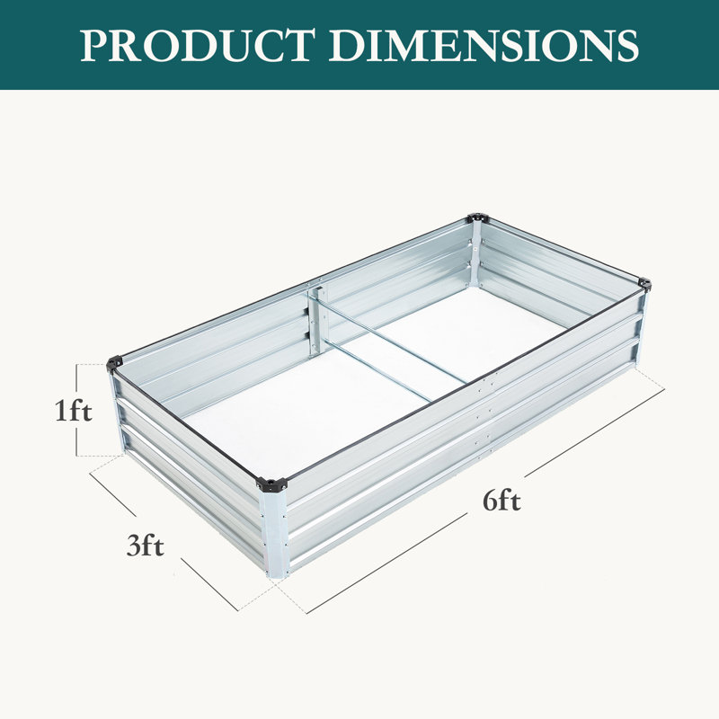 6x3x1ft Galvanized Raised Garden Bed, Rectangular Metal Planter Box, Vegetable and Flower Metal Raised Garden Bed