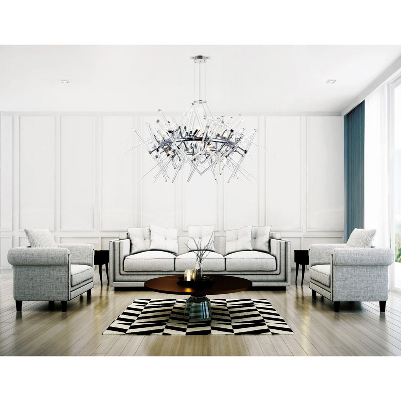 12 Light 43in Chandelier in Chrome – Modern Crystal Ceiling Light Fixture for Dining Room, Foyer, or Bedroom