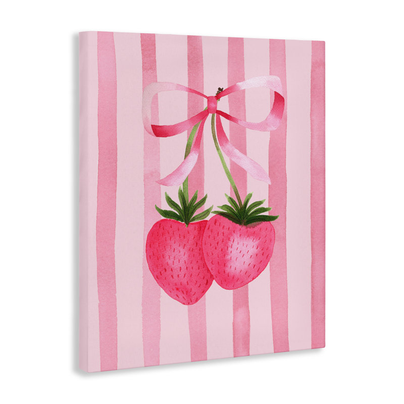Coquette Fraises sur toile rayée, design par Nina Jacobs, H 20 po x l 16 po