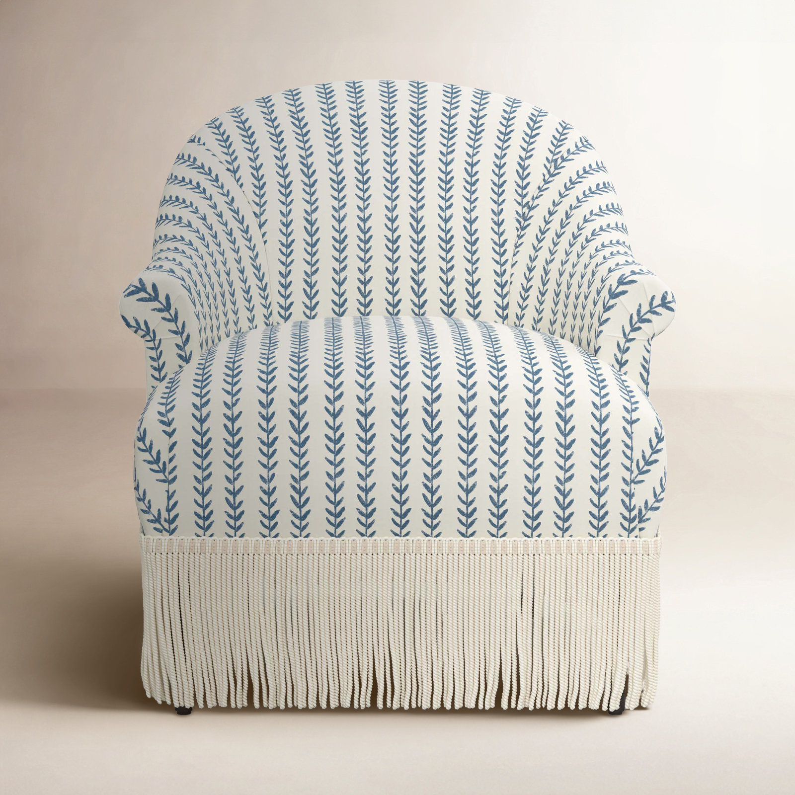 Callie Barrel Chair, Vine Stripe Dusty Blue, Ivory
