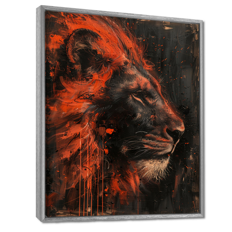 Noir, rouge, astrologie, Royaume du Lion II, Encadrement argenté, 40" H x 30" W