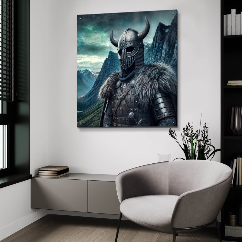 Art mural en verre épique «Viking Warrior» par Rey Klimt, H 36 po x l 36 po x P 0,2 po