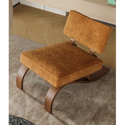 Fauteuil d'appoint en chenille de style Mid-Century en acier au carbone, fauteuil simple caramel avec base incurvée pour le salon