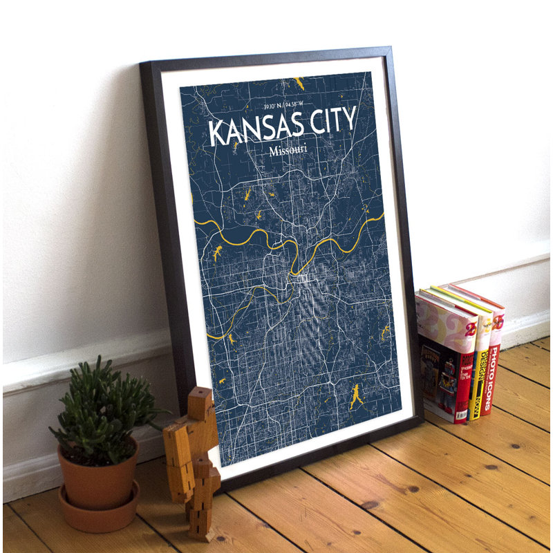 Carte de Kansas City - impression sans cadre sur papier, H 27,56 po x l 19,69 po x P 0,05 po