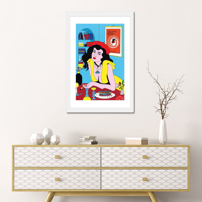 «Lunch» par Cosmo - impression d'art graphique, Papier encadré blanc, H 24 po x l 16 po x P 1 po, Blanc