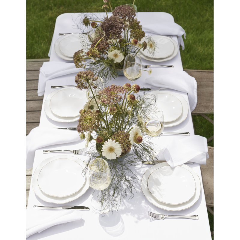 White and Blue Porcelain 12-Piece Dinnerware Set with Gold Rim