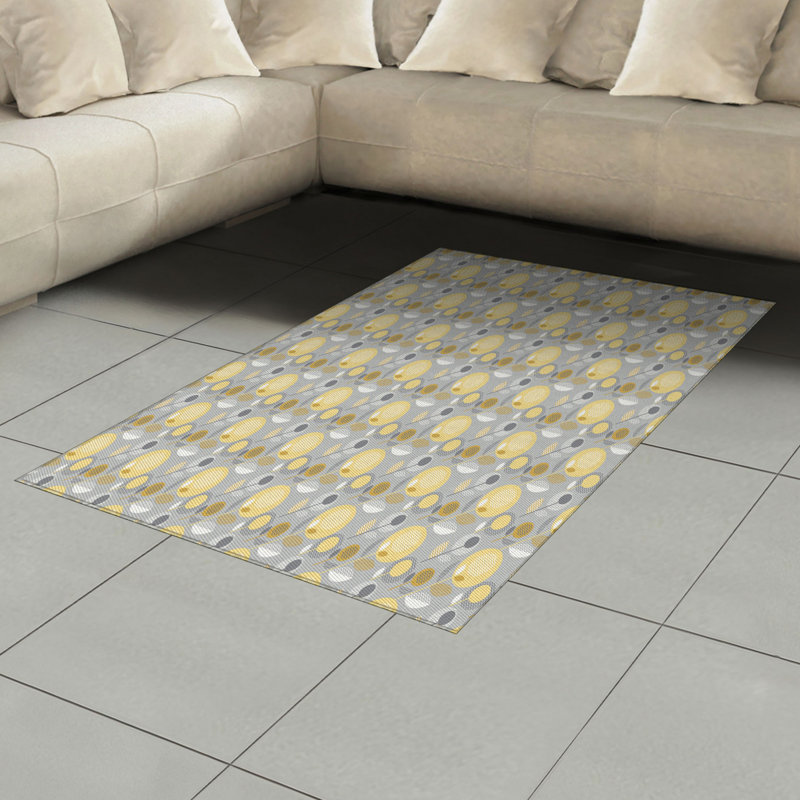 Yellow Flower High Density Long Fiber Poly Threads Decorative Area Rug Carpet, Rectangle 4' x 5'8"