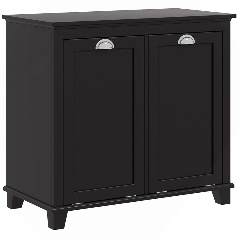 Armoire à linge inclinable avec panier à 2 compartiments pour salle de bain Modern, Noir
