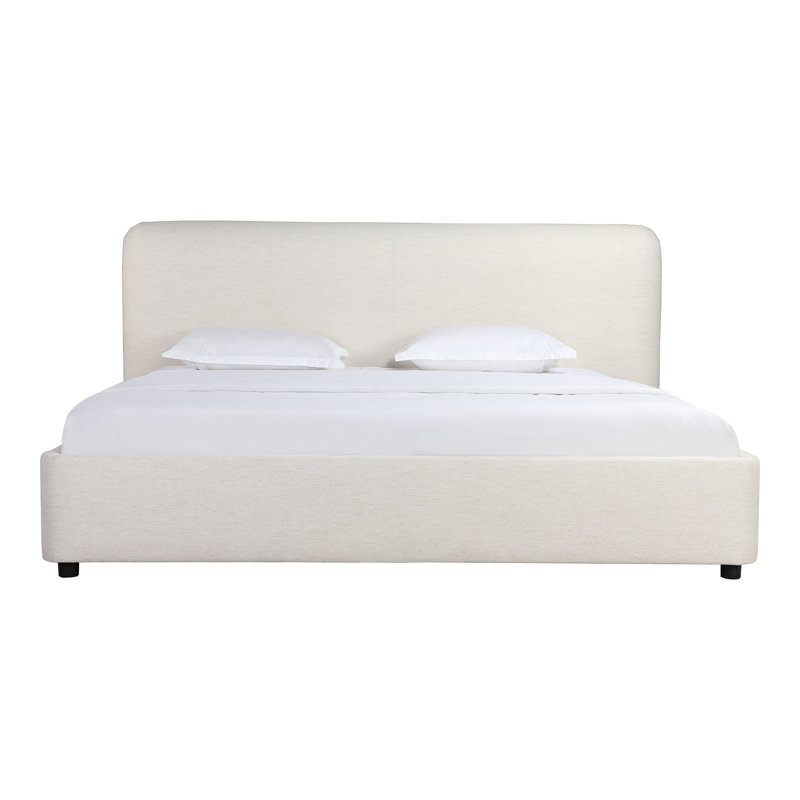 Crosby Upholstered Low Profile Platform Bed, Queen, Beige Basketweave