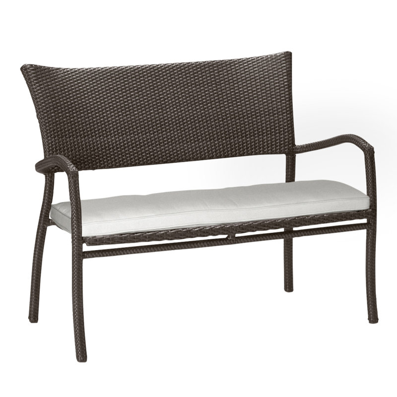 Skye Wicker Garden Bench, Black Walnut, Natural White, Welt
