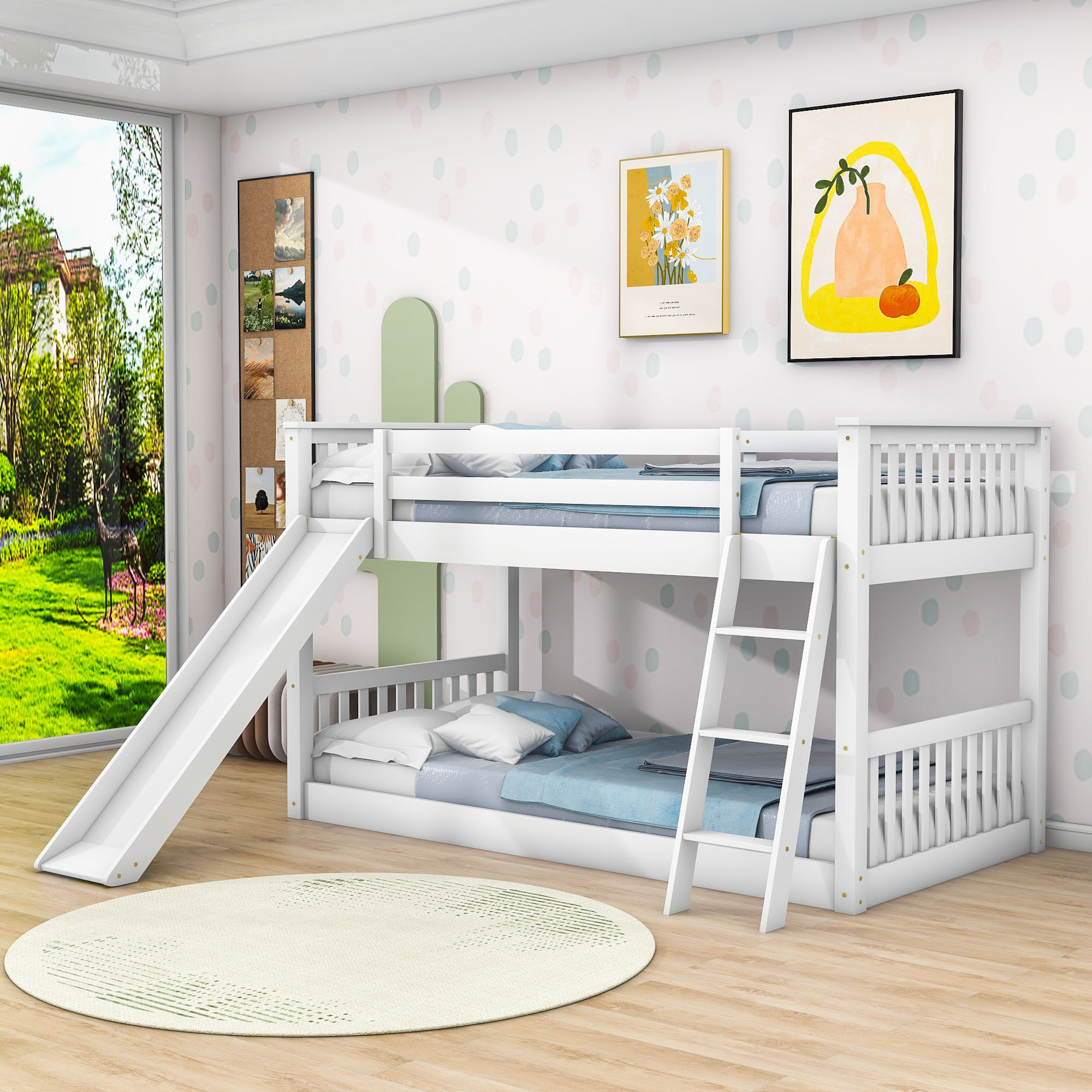 Harriet Bee Twin Over Twin Convertible Bunk Bed With Slide And Ladder ...