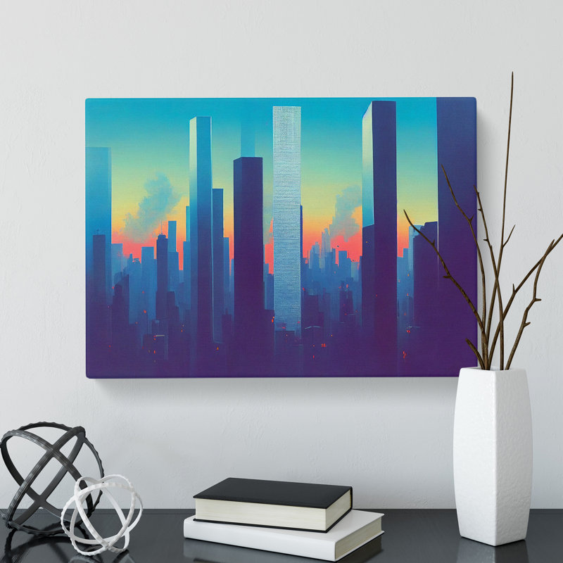 Electrifying Skyscraper Skyline Abstract - Wrapped Canvas, 50cm H x 76cm W x 3cm D